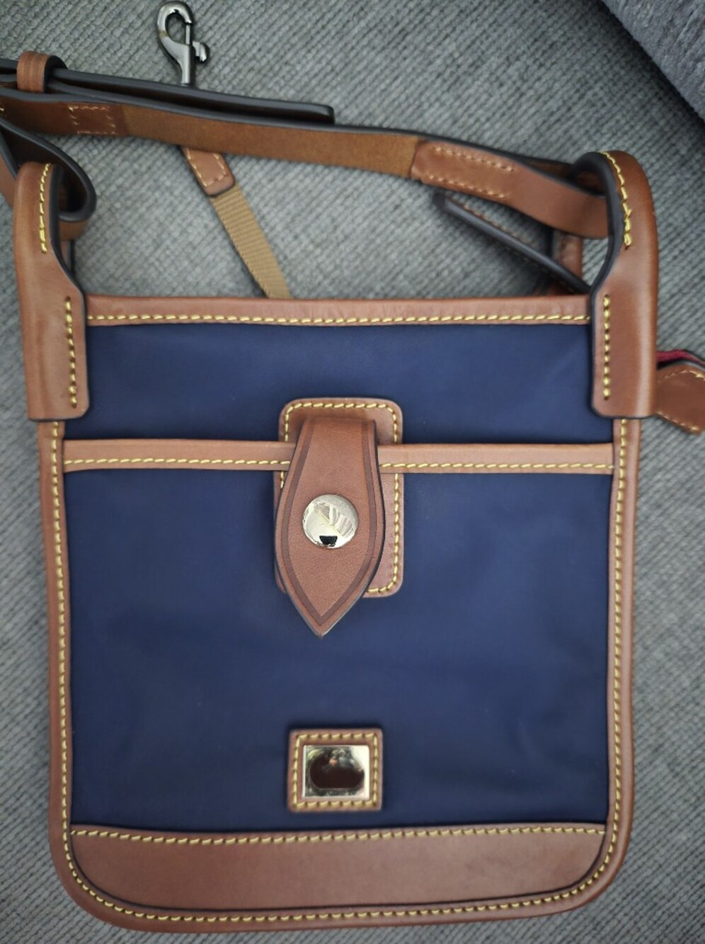 Dooney & Bourke Small Navy and Tan Leather-Trim Messenger Brand New With NO Tag - Picture 10 of 11